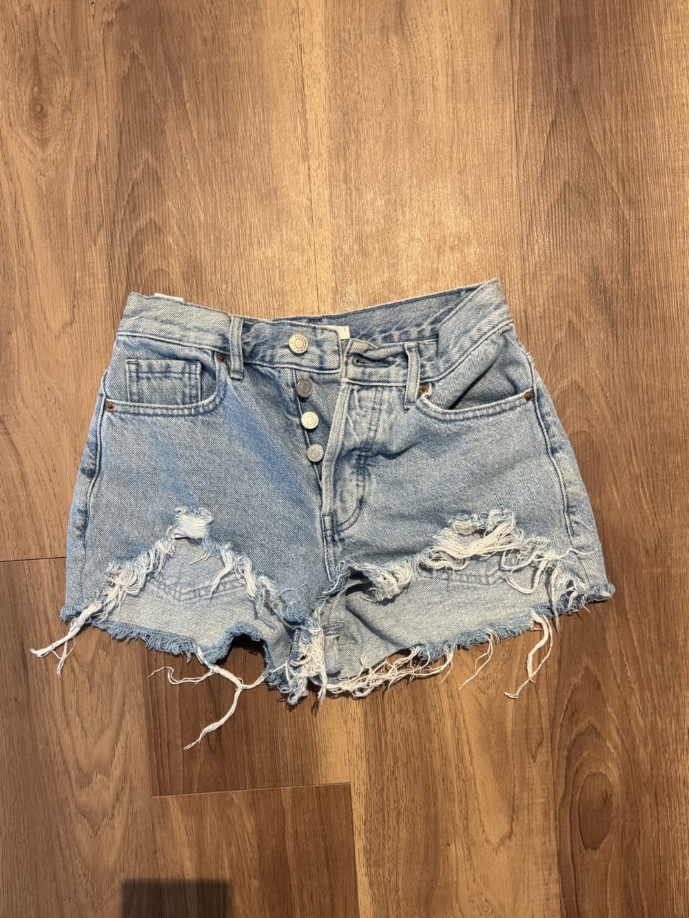 PacSun Light Blue Distressed High-Rise Denim Shorts